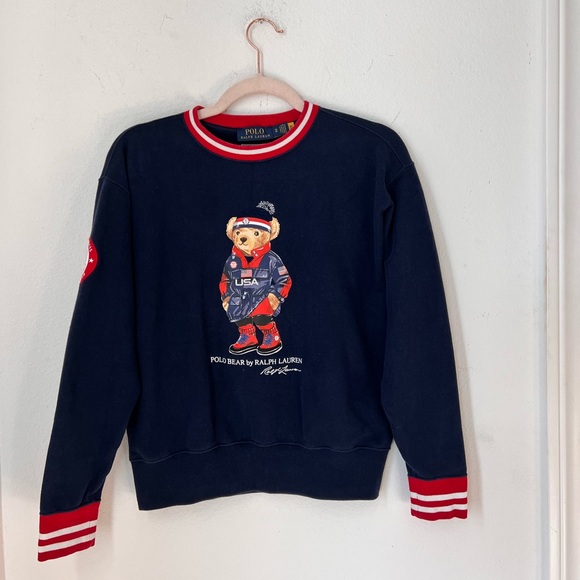 Polo Ralph Lauren 2022 Team USA Olympic Bear Pullover Blue Cotton Sweatshirt X - Picture 3 of 11